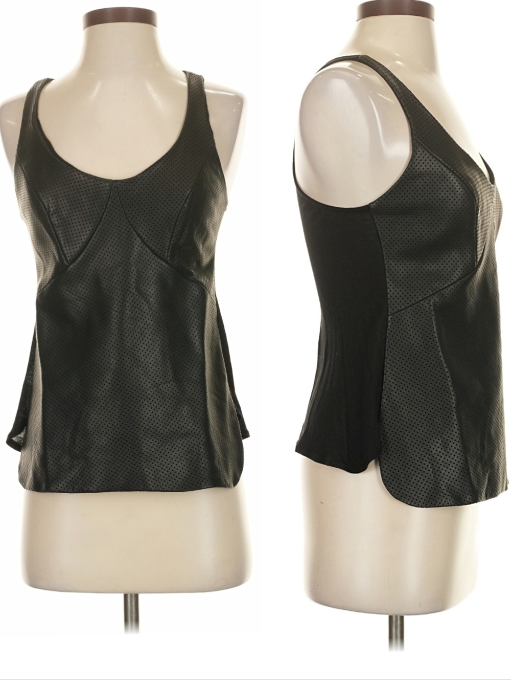 Leeam Black Perforated Leather Racerback Tank Black XS NWT